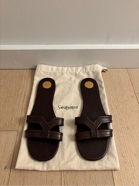 Saint Laurent Women’s Brown Leather Mabrouka Slide Sandals